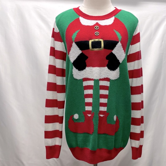 To Be Jolly Mrs. Elf Women’s Crewneck Christmas Sweater Sz Large - Picture 1 of 8